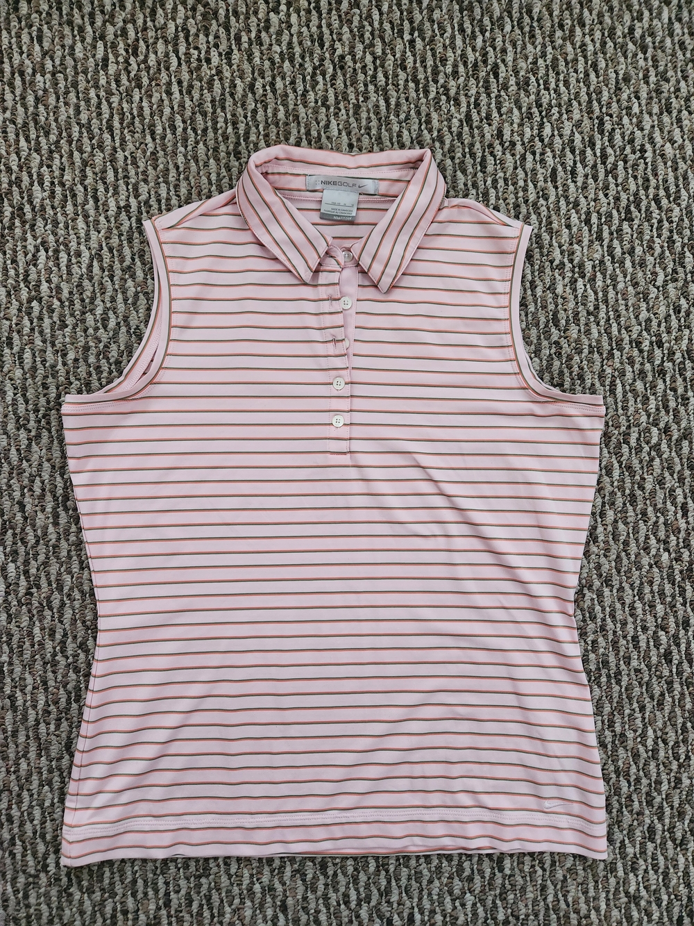 Nike Women’s Pink Striped Sleeveless Golf Polo Size Medium